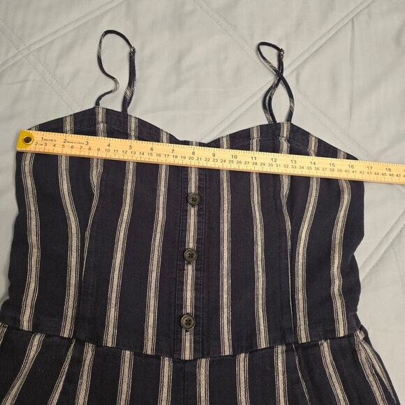 Abercrombie & Fitch Linen Blend Jumpsuit L Navy White Stripe Coastal Wide-leg - Picture 6 of 12